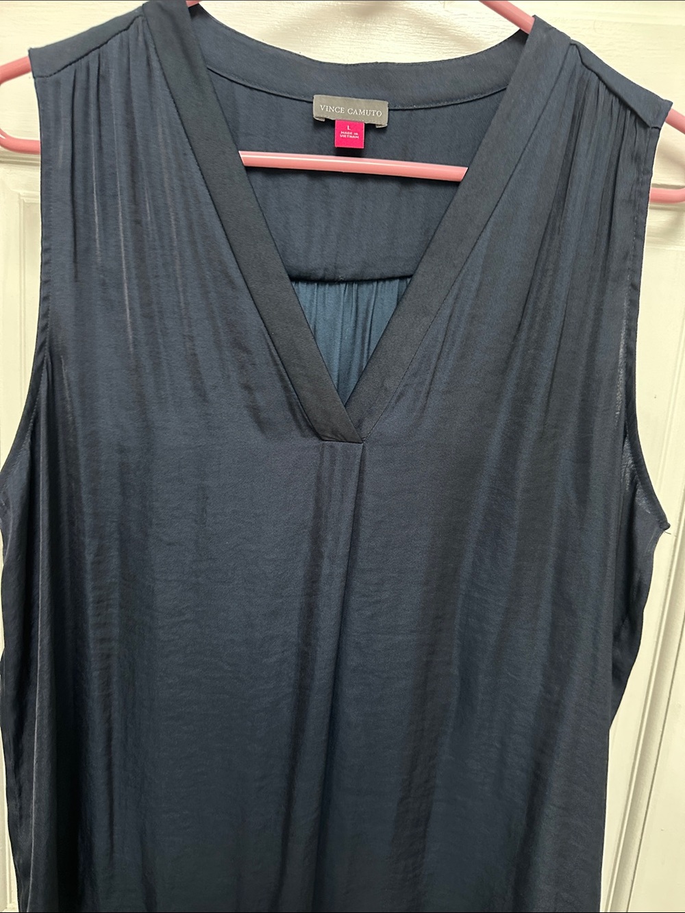 Vince Camuto Navy Sleeveless V-Neck Layered Shift Top
